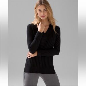 WHBM White House Black Market Black Ribbed Knit V Neck Slouchy Tunic Sweater